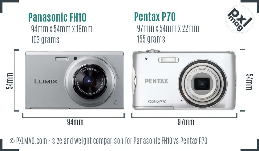 Panasonic FH10 vs Pentax P70 size comparison