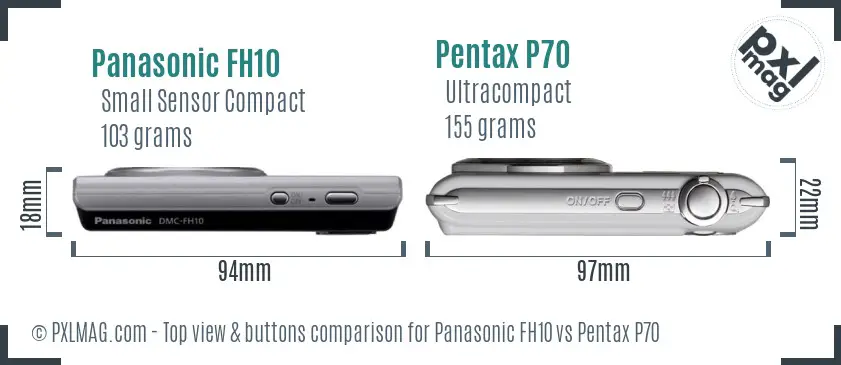 Panasonic FH10 vs Pentax P70 top view buttons comparison