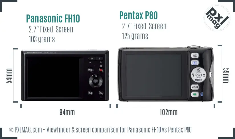 Panasonic FH10 vs Pentax P80 Screen and Viewfinder comparison