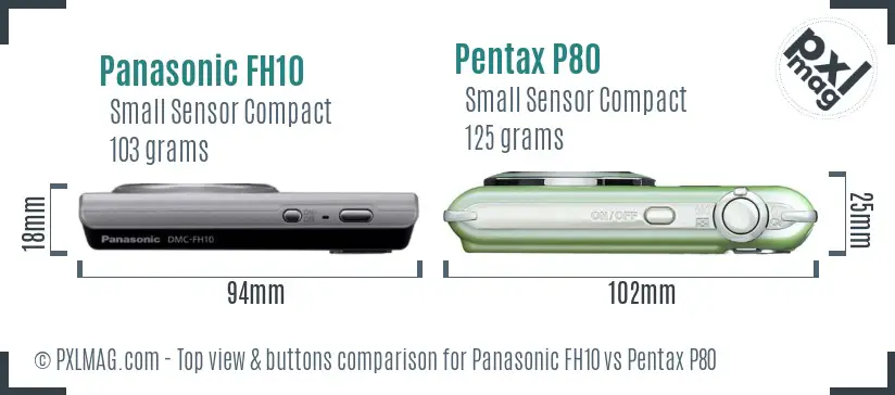 Panasonic FH10 vs Pentax P80 top view buttons comparison