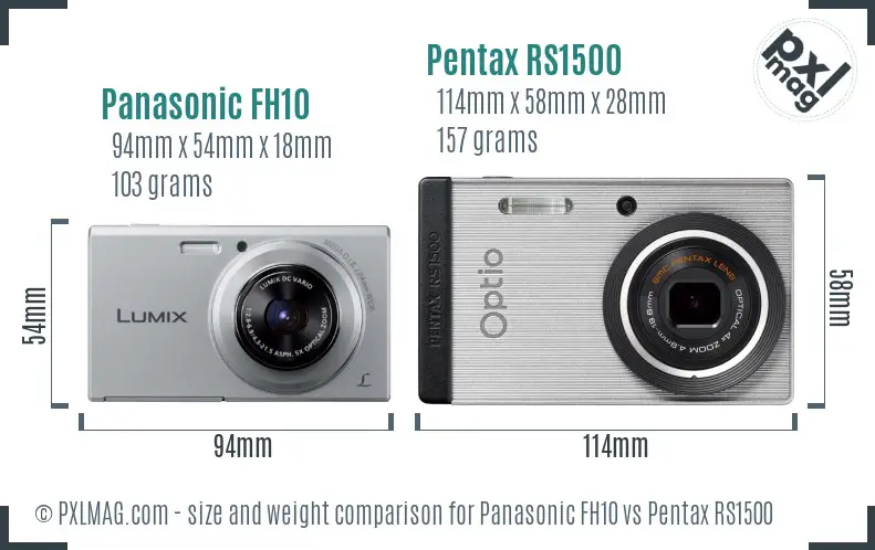 Panasonic FH10 vs Pentax RS1500 size comparison