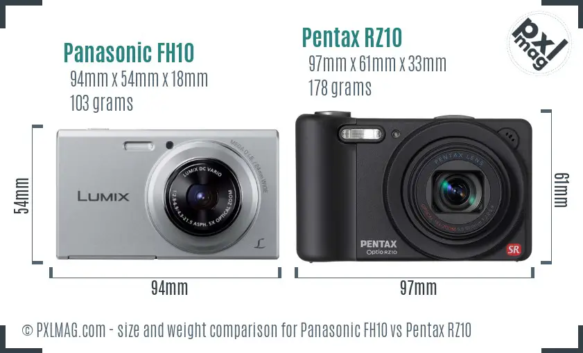 Panasonic FH10 vs Pentax RZ10 size comparison