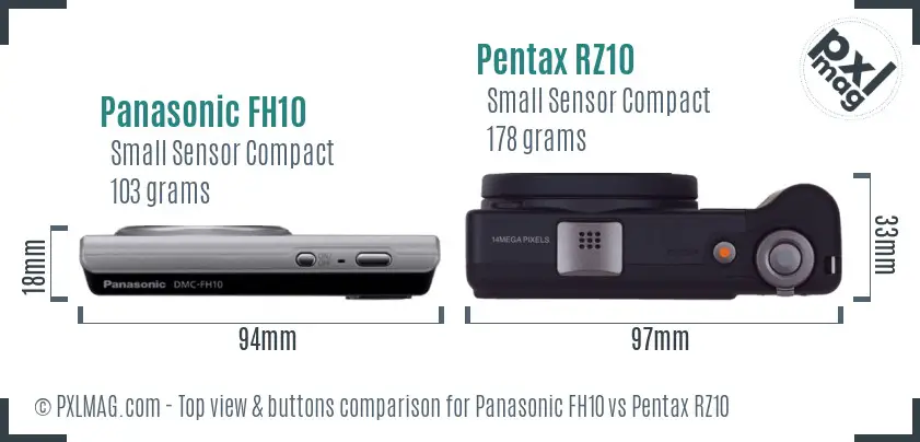 Panasonic FH10 vs Pentax RZ10 top view buttons comparison