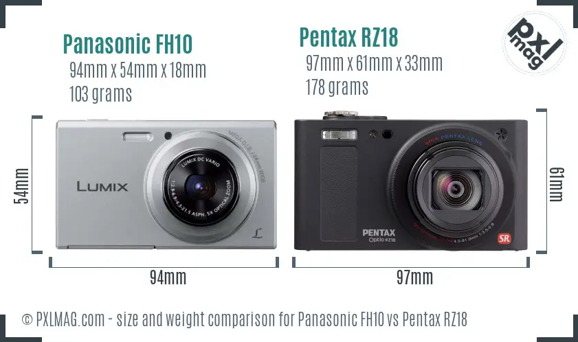 Panasonic FH10 vs Pentax RZ18 size comparison
