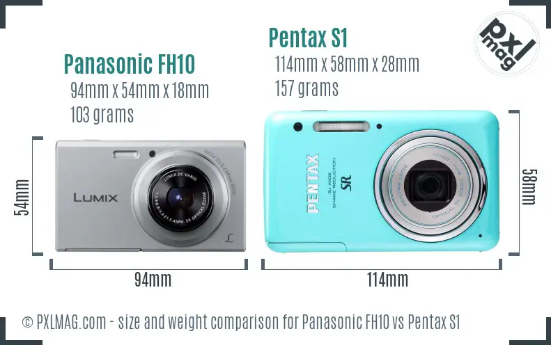 Panasonic FH10 vs Pentax S1 size comparison