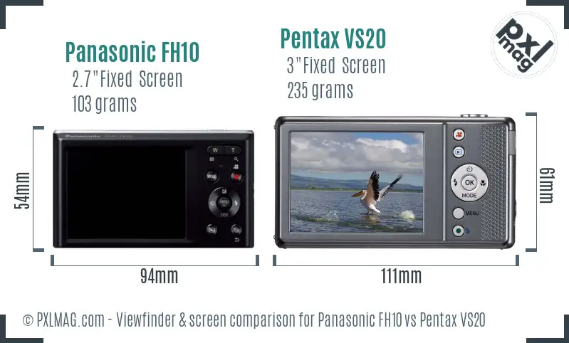 Panasonic FH10 vs Pentax VS20 Screen and Viewfinder comparison