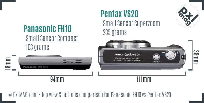 Panasonic FH10 vs Pentax VS20 top view buttons comparison