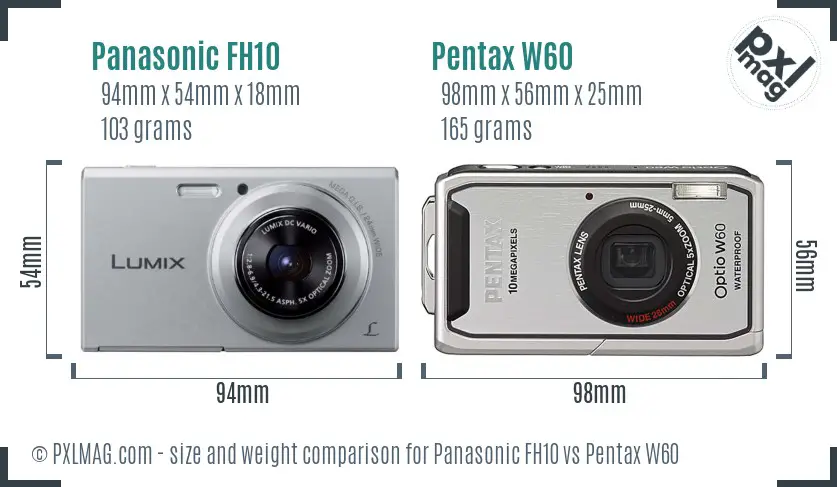 Panasonic FH10 vs Pentax W60 size comparison