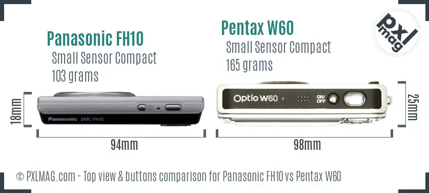 Panasonic FH10 vs Pentax W60 top view buttons comparison