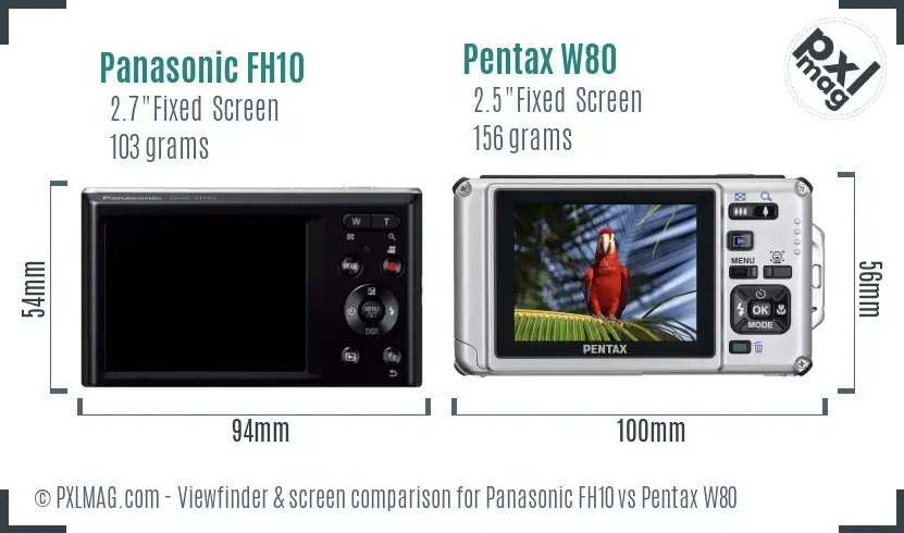 Panasonic FH10 vs Pentax W80 Screen and Viewfinder comparison