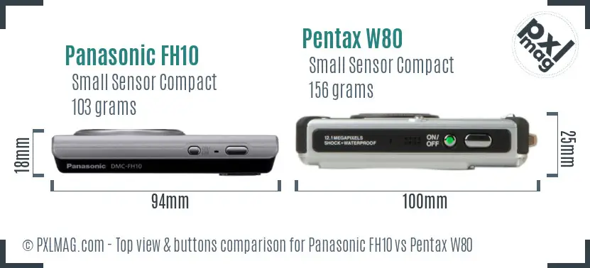 Panasonic FH10 vs Pentax W80 top view buttons comparison