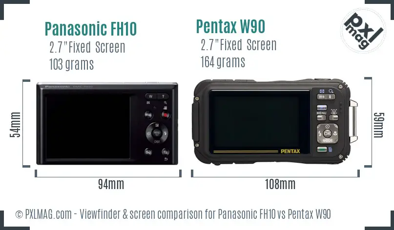 Panasonic FH10 vs Pentax W90 Screen and Viewfinder comparison