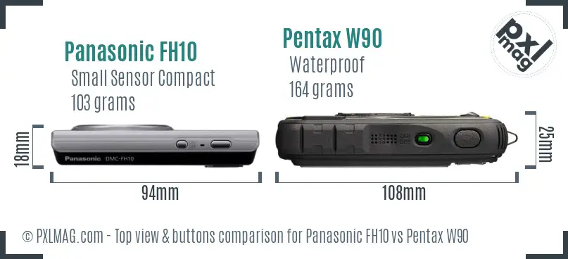 Panasonic FH10 vs Pentax W90 top view buttons comparison