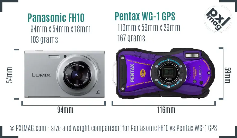 Panasonic FH10 vs Pentax WG-1 GPS size comparison