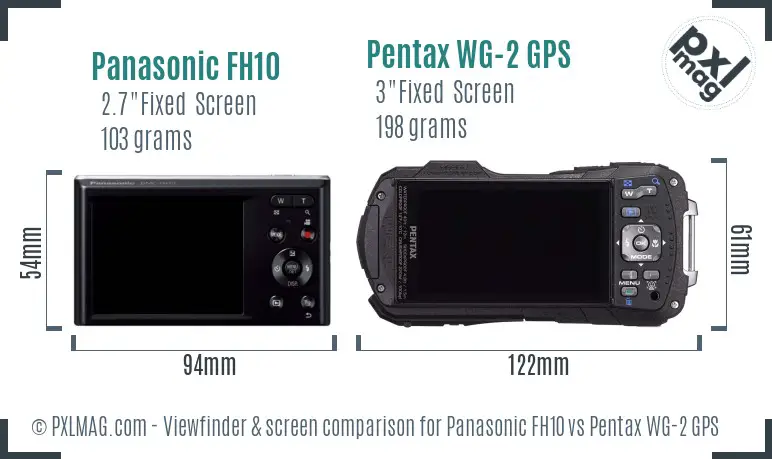 Panasonic FH10 vs Pentax WG-2 GPS Screen and Viewfinder comparison