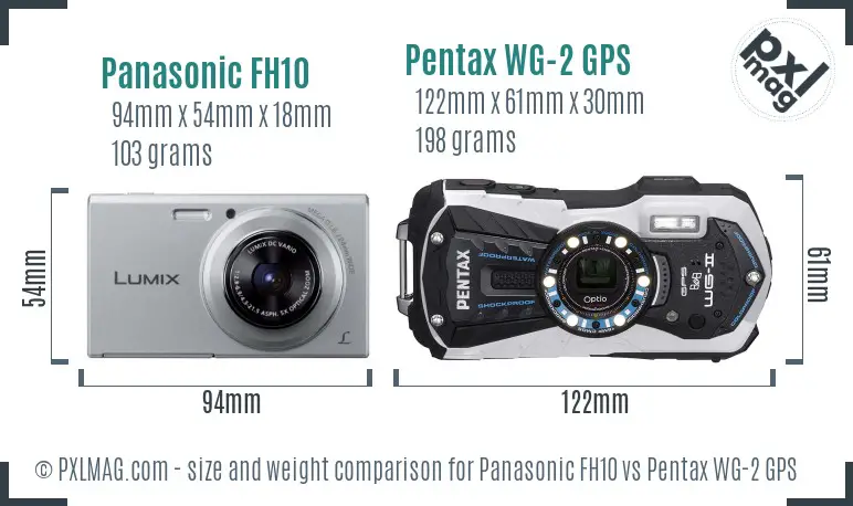 Panasonic FH10 vs Pentax WG-2 GPS size comparison