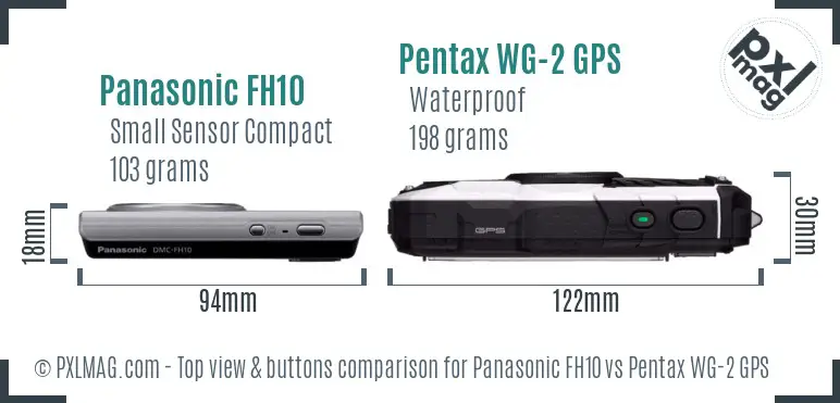 Panasonic FH10 vs Pentax WG-2 GPS top view buttons comparison