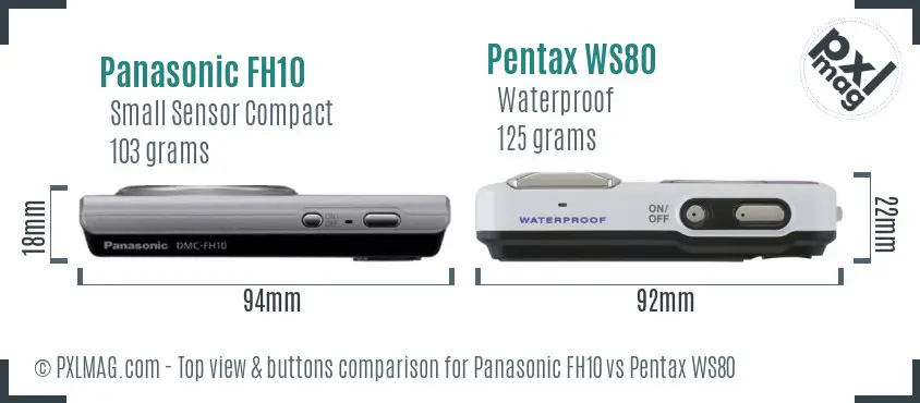Panasonic FH10 vs Pentax WS80 top view buttons comparison