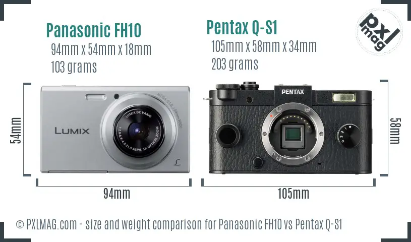 Panasonic FH10 vs Pentax Q-S1 size comparison