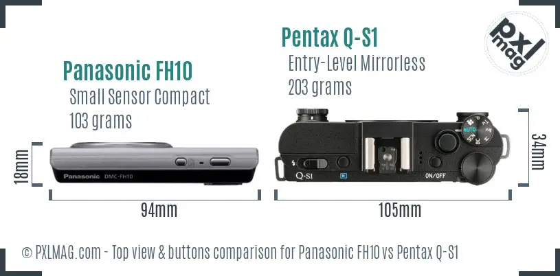 Panasonic FH10 vs Pentax Q-S1 top view buttons comparison