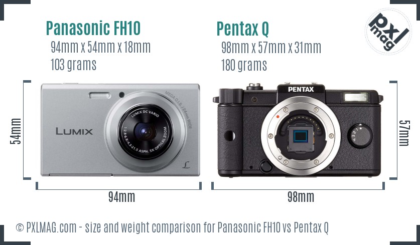 Panasonic FH10 vs Pentax Q size comparison