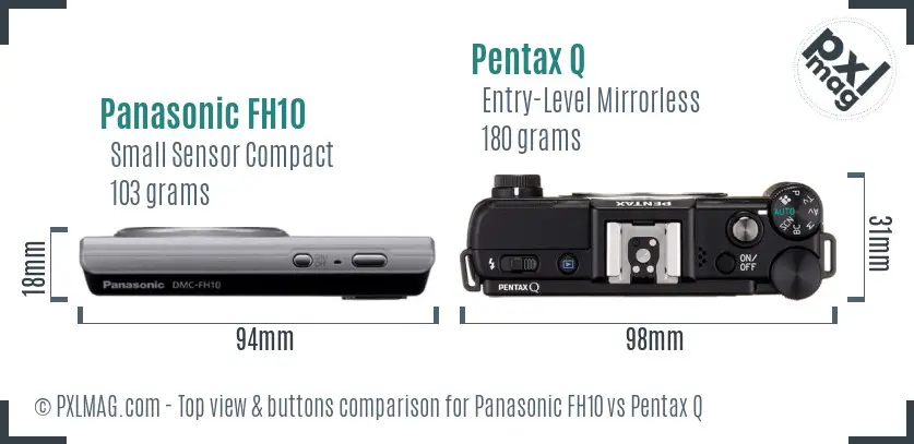 Panasonic FH10 vs Pentax Q top view buttons comparison