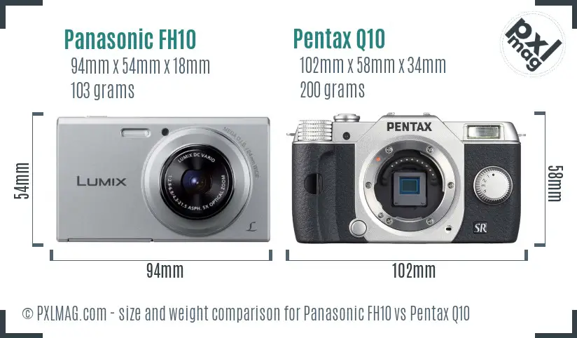 Panasonic FH10 vs Pentax Q10 size comparison