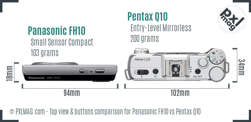 Panasonic FH10 vs Pentax Q10 top view buttons comparison