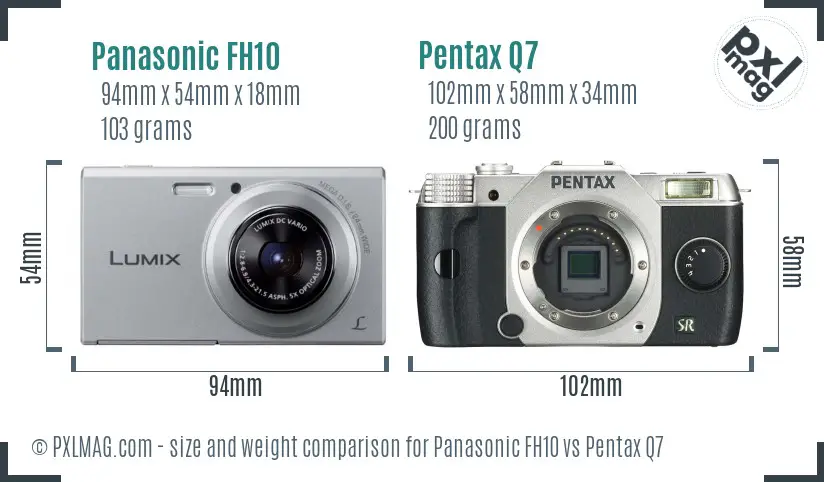 Panasonic FH10 vs Pentax Q7 size comparison
