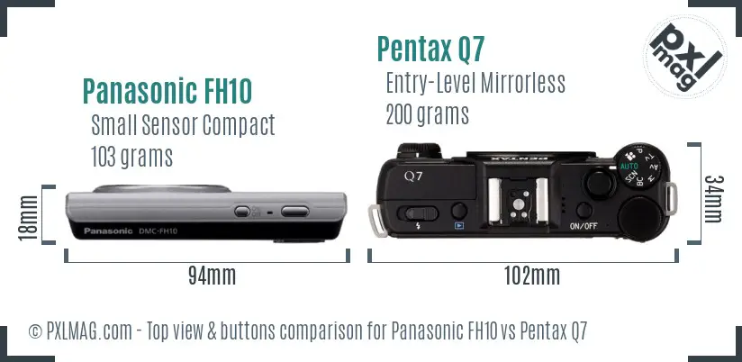 Panasonic FH10 vs Pentax Q7 top view buttons comparison