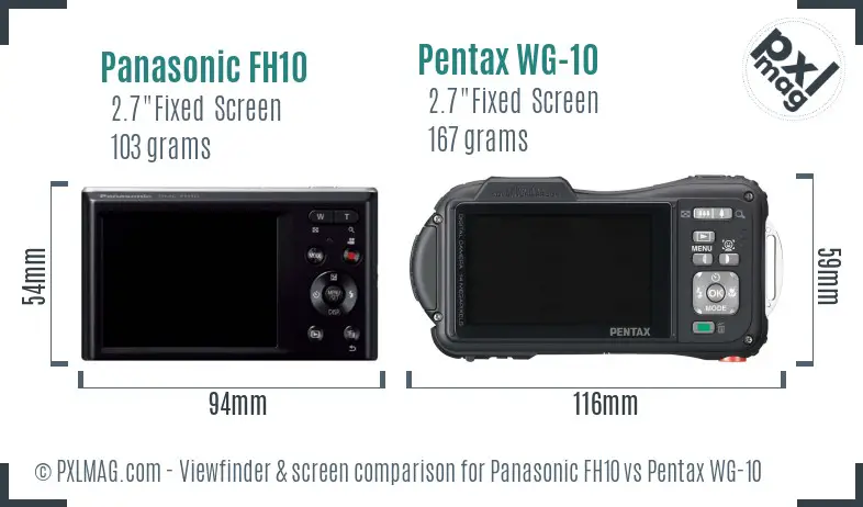 Panasonic FH10 vs Pentax WG-10 Screen and Viewfinder comparison
