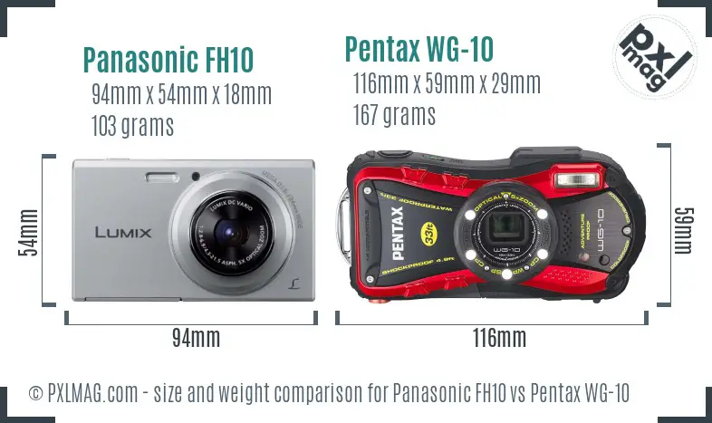 Panasonic FH10 vs Pentax WG-10 size comparison