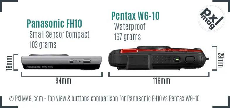 Panasonic FH10 vs Pentax WG-10 top view buttons comparison