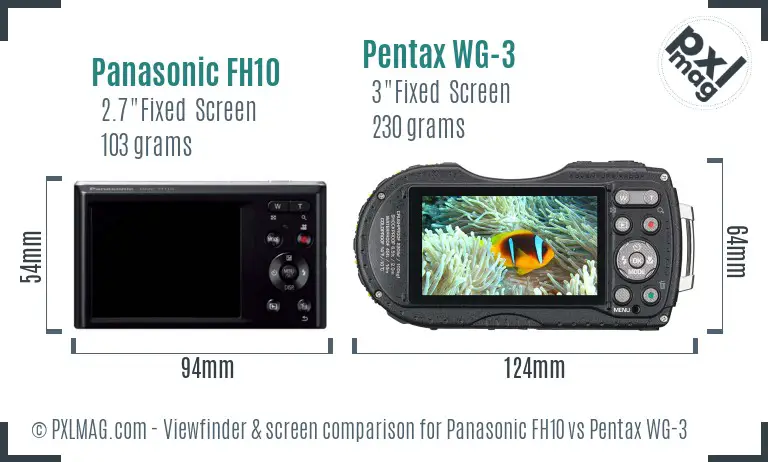 Panasonic FH10 vs Pentax WG-3 Screen and Viewfinder comparison