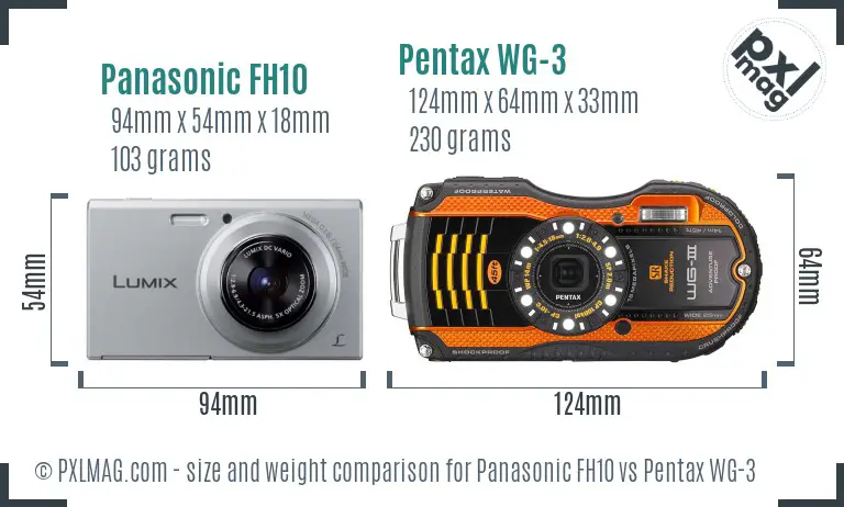 Panasonic FH10 vs Pentax WG-3 size comparison