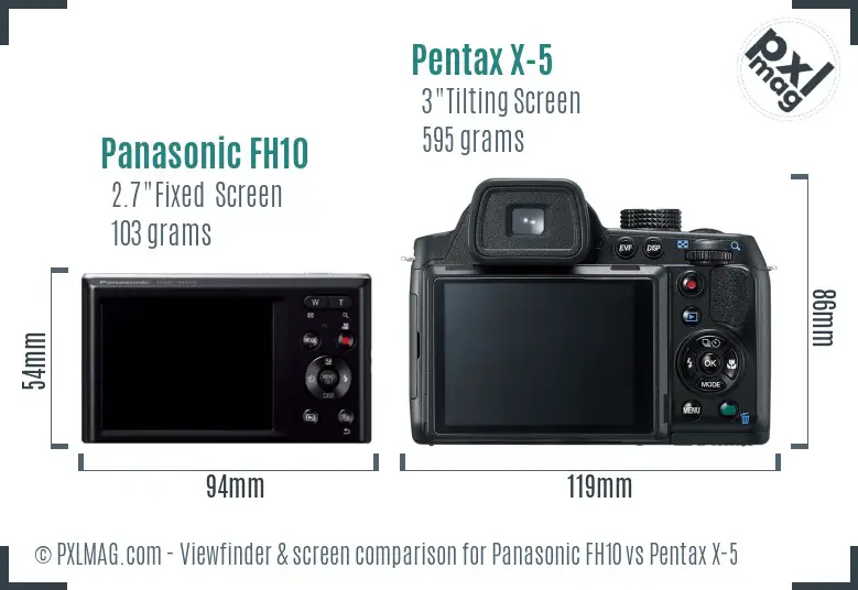 Panasonic FH10 vs Pentax X-5 Screen and Viewfinder comparison