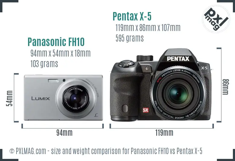 Panasonic FH10 vs Pentax X-5 size comparison