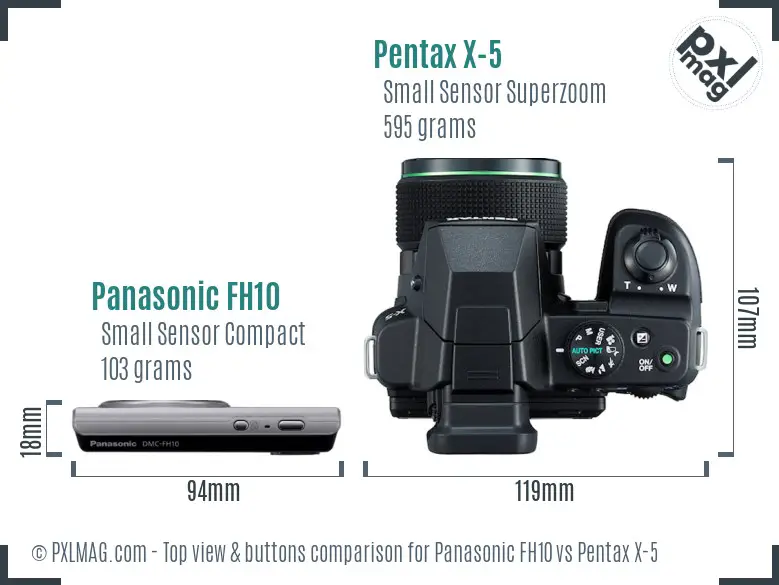 Panasonic FH10 vs Pentax X-5 top view buttons comparison
