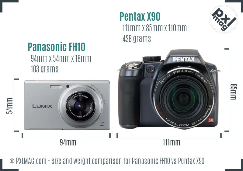 Panasonic FH10 vs Pentax X90 size comparison Panasonic FH10 vs Pentax X90 size comparison