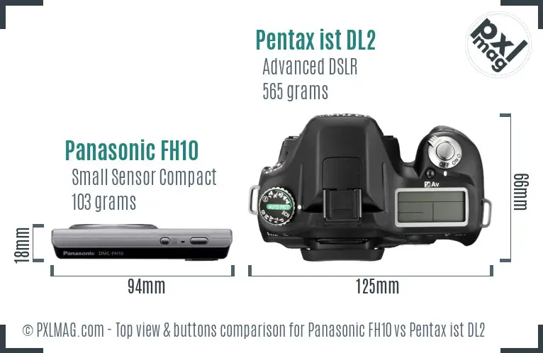 Panasonic FH10 vs Pentax ist DL2 top view buttons comparison