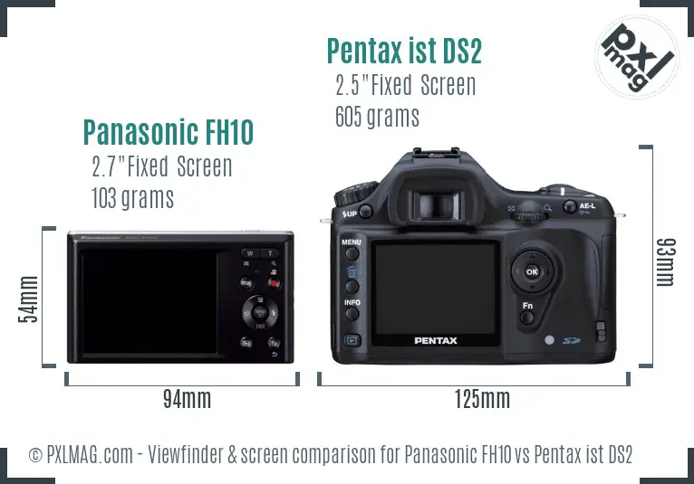 Panasonic FH10 vs Pentax ist DS2 Screen and Viewfinder comparison