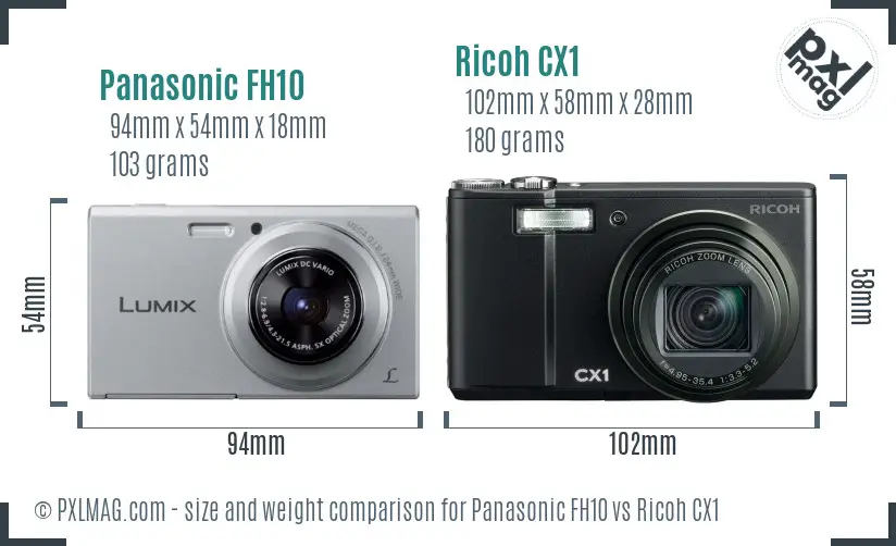 Panasonic FH10 vs Ricoh CX1 size comparison Panasonic FH10 vs Ricoh CX1 size comparison