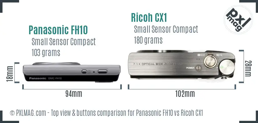 Panasonic FH10 vs Ricoh CX1 top view buttons comparison Panasonic FH10 vs Ricoh CX1 top view buttons comparison