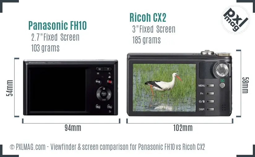 Panasonic FH10 vs Ricoh CX2 Screen and Viewfinder comparison