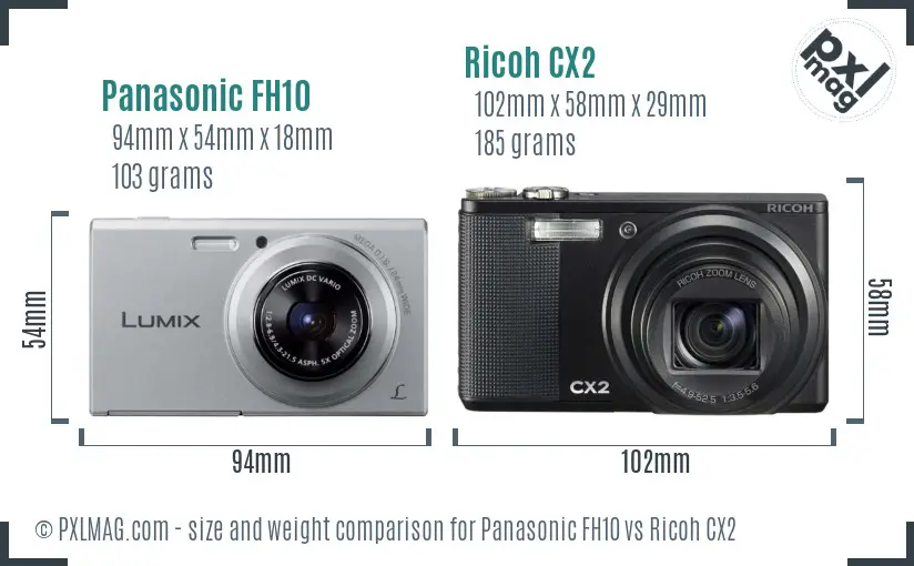 Panasonic FH10 vs Ricoh CX2 size comparison