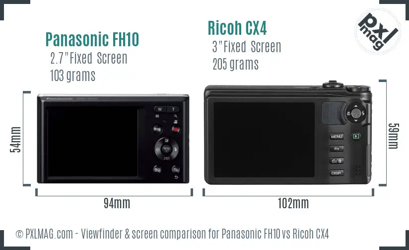 Panasonic FH10 vs Ricoh CX4 Screen and Viewfinder comparison