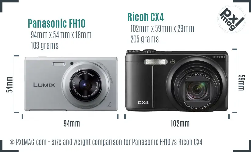 Panasonic FH10 vs Ricoh CX4 size comparison