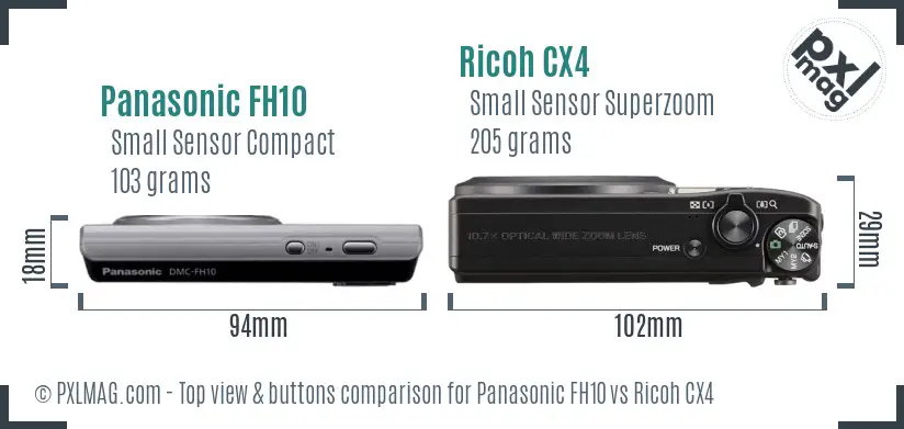 Panasonic FH10 vs Ricoh CX4 top view buttons comparison
