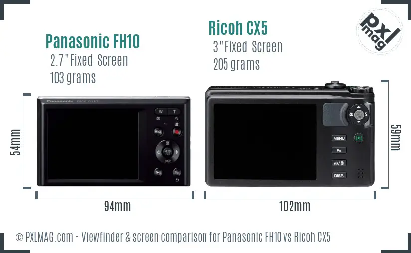 Panasonic FH10 vs Ricoh CX5 Screen and Viewfinder comparison
