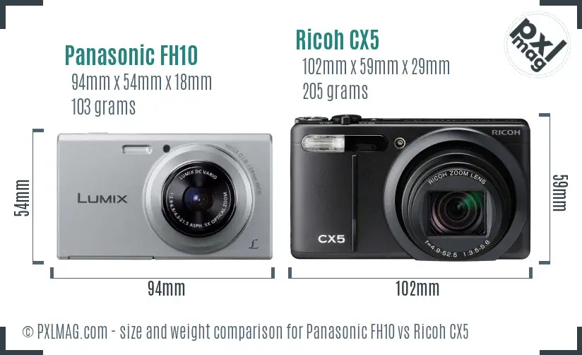 Panasonic FH10 vs Ricoh CX5 size comparison